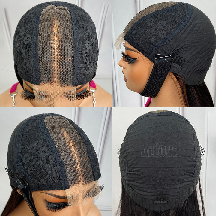 200% Density Silky Blunt Cut Glueless 2x6 Lace Closure Wig Shoulder Length Straight Hair Bob Wig - AlloveHair