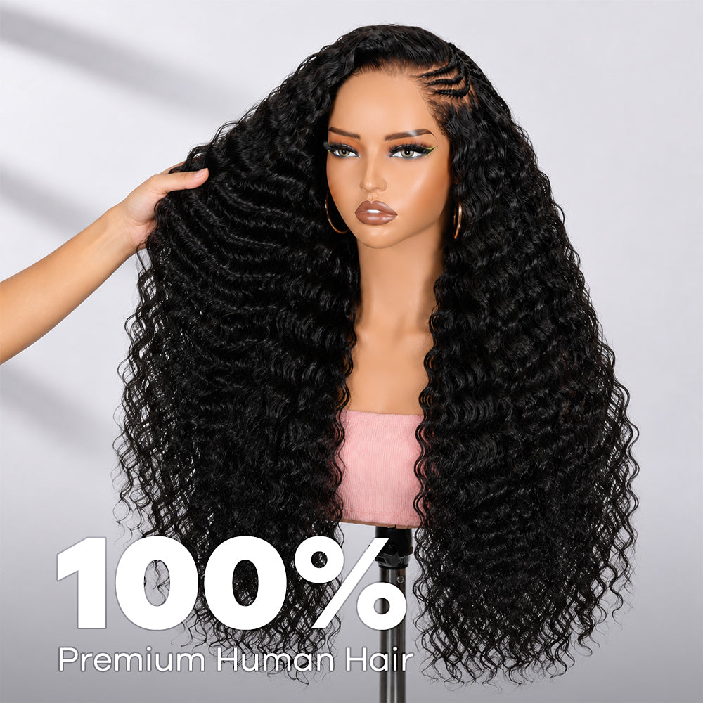 30 32 Inch Side Part Pre-Braided Water Wave 13x4 13x6 HD Lace Frontal Ready To Go Wigs 250% Density - AlloveHair