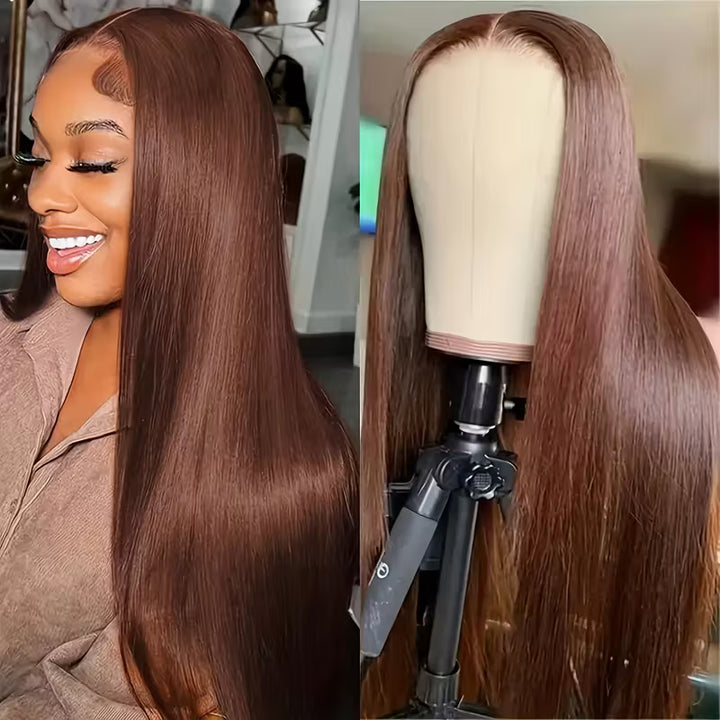 30 Inch Chocolate Brown Straight Hair 13x6 HD Lace Front Wigs 100% Glueless Human Hair Wig - AlloveHair
