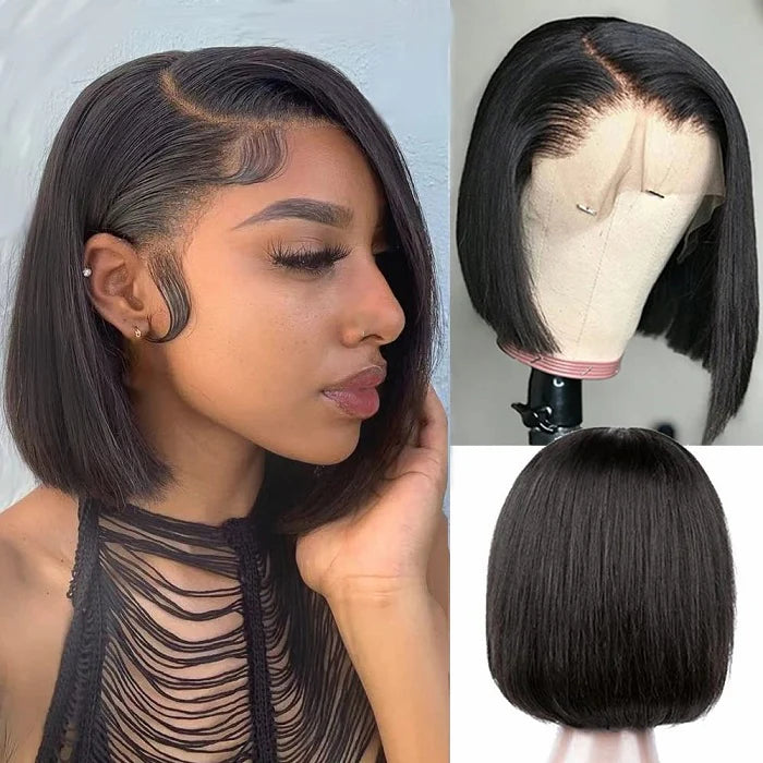 [ Halloween Deal - No Code Needed] Short Straight Bob Wigs 13x4 HD Lace Front Wigs Pre Plucked Glueless Human Hair Wig - AlloveHair