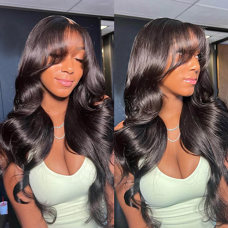 Face-Framing Curtain Bangs Body Wave Wig Glueless Ready To Go Wig 180% Density - AlloveHair