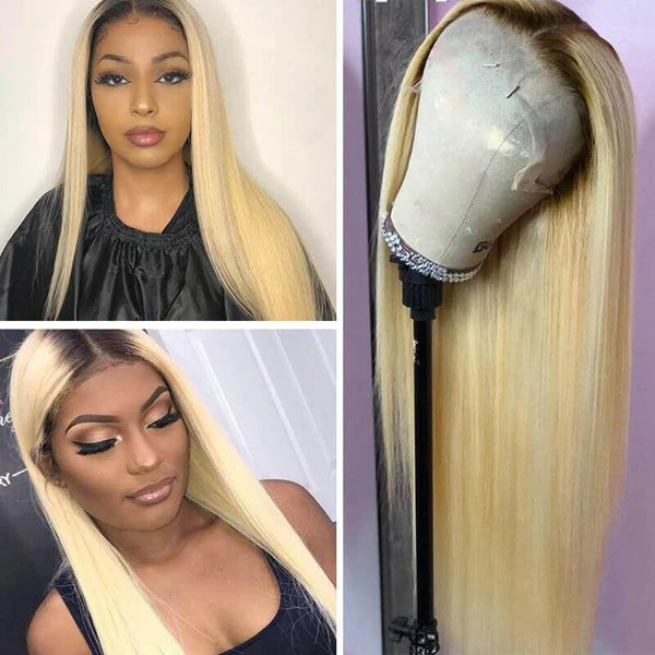 [ Lowest Price - No Code Needed] T1B/613 Straight Human Hair Lace Front Wigs - AlloveHair