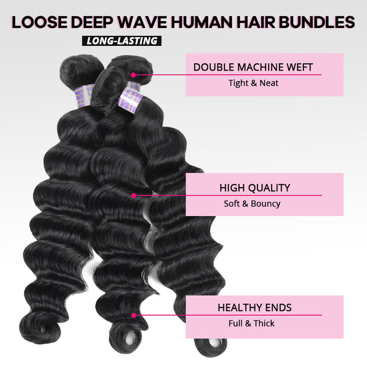 Allove 2x6 Deep Parting HD Lace Closure with Bundles Loose Deep Wave Bundles with Closure Human Hair Weave Extensions - AlloveHair