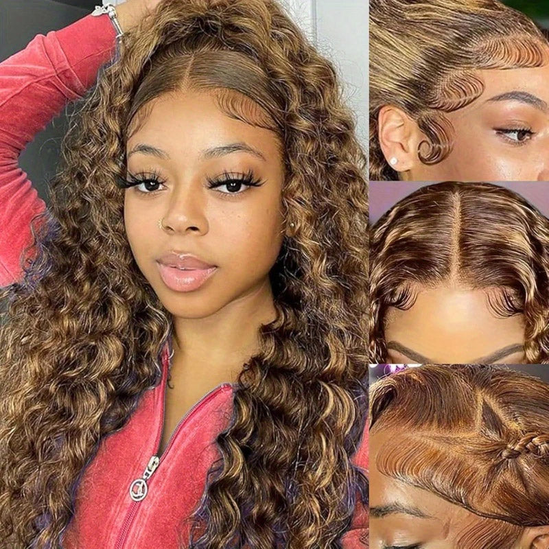[28'' = $165.99 - No Code Needed] Honey Blonde Highlight 13x6 HD Lace Frontal Wig Virgin Loose Deep Wave Human Hair - AlloveHair