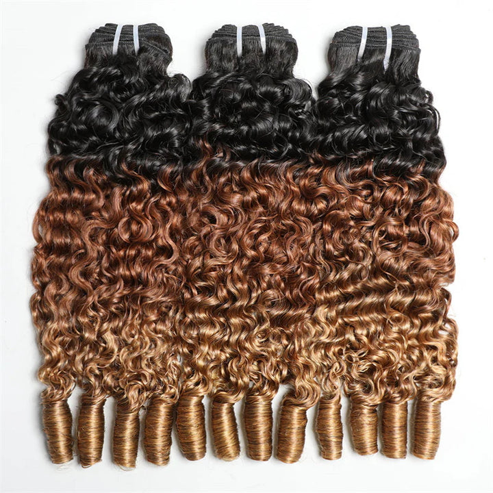Allove T1B/30/27 Ombre Color Bundles 3PCS Burmese Curly Brazilian Human Hair Extension - AlloveHair