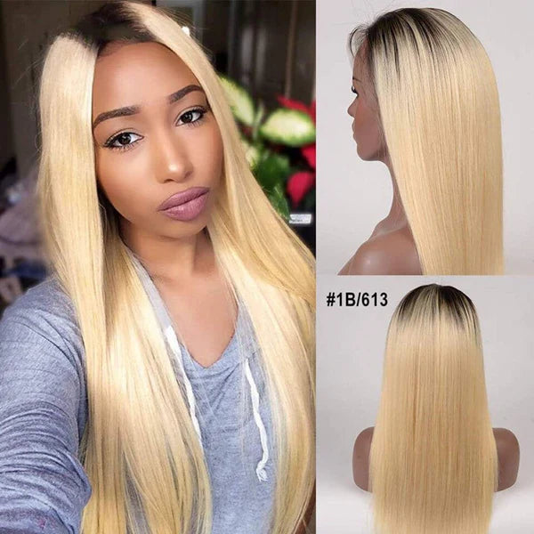 [ Lowest Price - No Code Needed] T1B/613 Straight Human Hair Lace Front Wigs - AlloveHair