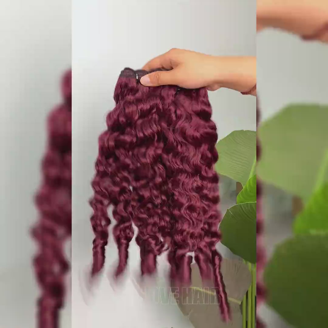 [Ship in 12Hours] Allove 99J Burgundy Color Burmese Curly Hair Bundles 12A Raw Virgin Human Hair Weave