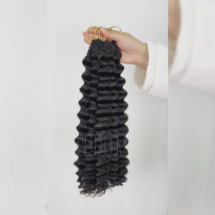 Deep Wave Feather Crochet Human Hair Protective Style Pre Separated Invisible Crochet Human Hair Extensions