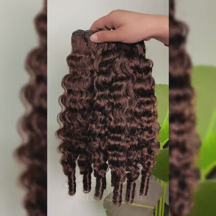 Allove Premium Burmese Virgin Hair #4 Dark Brown Color Curly Hair Quick Weave 3/4 Bundles