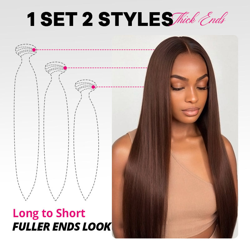 Brown Colored Hair Bundles with 2x6 Lace Closure Straight Human Hair 3 Bundles with Lace Closure - AlloveHair