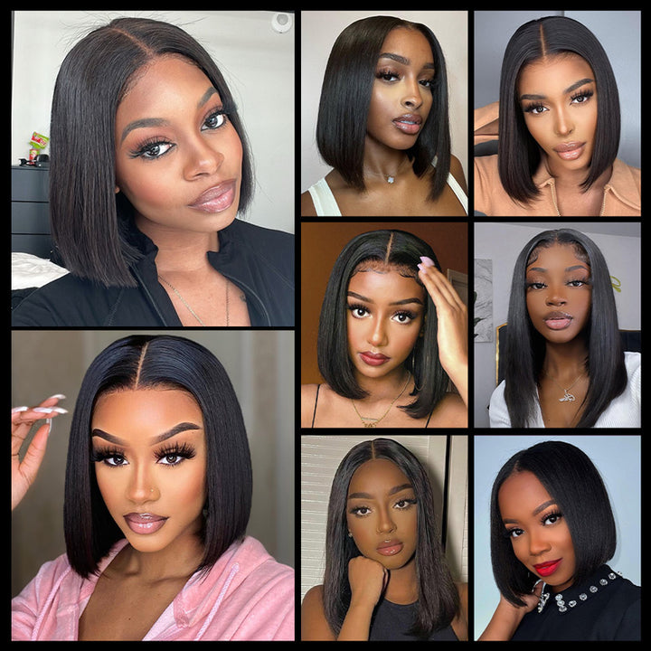 200% Density Silky Blunt Cut Glueless 2x6 Lace Closure Wig Shoulder Length Straight Hair Bob Wig - AlloveHair