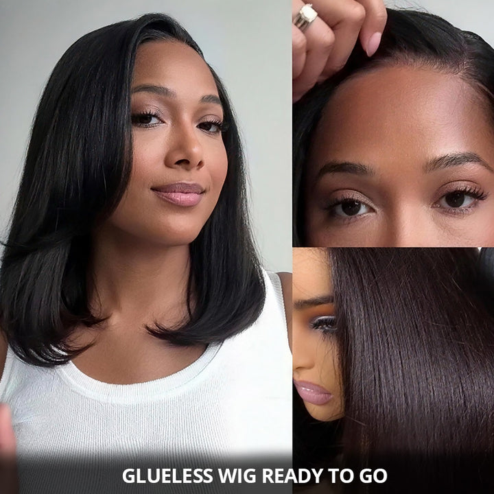 200% Density Yaki Straight Bob Wig 2x6/5x5 Pre-Bleached Natural Looking Glueless Wig Short Hairstyle - AlloveHair