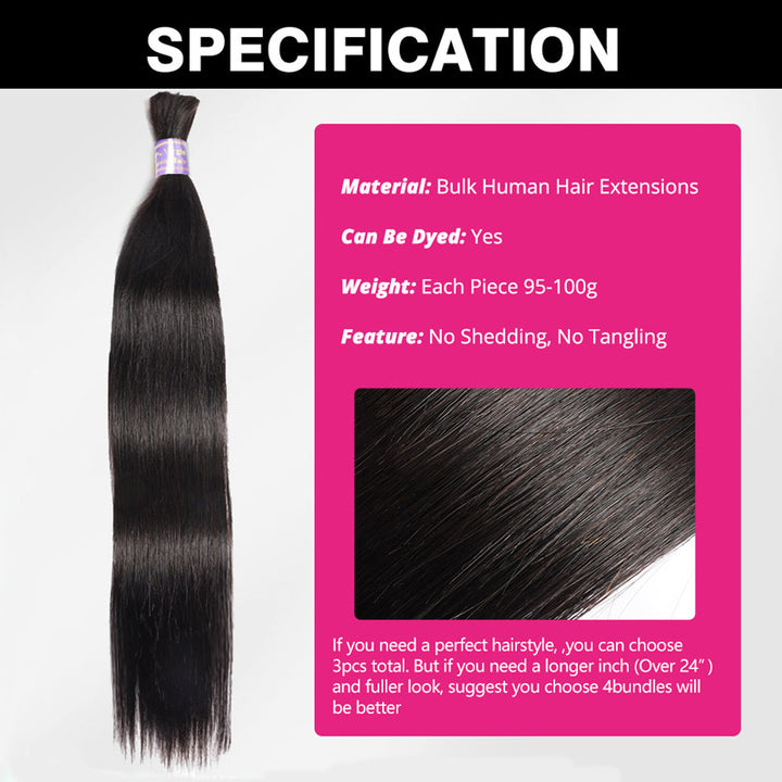 Silky Straight Bulk Human Hair Extensions For Braiding Unprocessed Virgin Hair Bundles No Wefts - AlloveHair