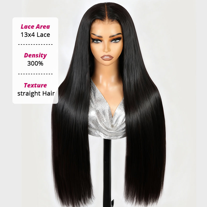 300% Density Silky Straight Ear-to-Ear 13x4 HD Full Lace Front Wig 100% Glueless All-Day Comfort Wig - AlloveHair