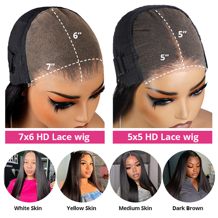 Best Straight Hair 5x5 & 7x6 Lace Front Wig | Glueless HD Lace | Pre-Cut Baby Hair | Ready To Wear - AlloveHair