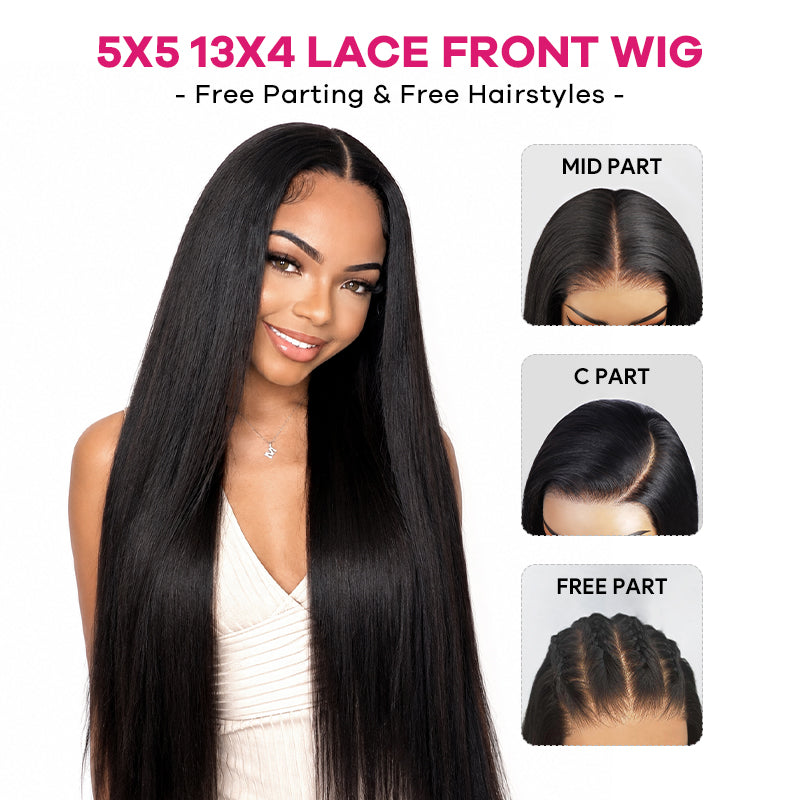 Glueless 5x5 HD Lace Front Wig 30 32 inch Long Straight Human Hair Wigs 250% Density Lace Wigs - AlloveHair