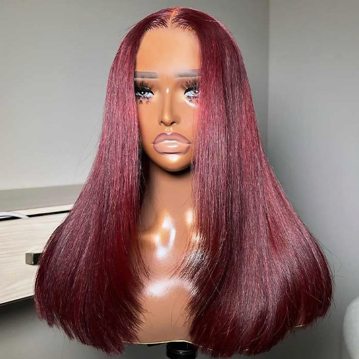#99J Burgundy Color Layered Cut Straight Hair 13x4 HD Lace Front Wigs 180% Density - AlloveHair