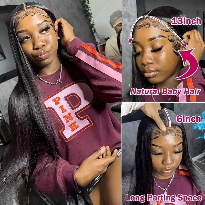 [30'' = $165.99 - No Code Needed] 13x6 HD Lace Front Wig Virgin Straight Human Hair Ready to Go Glueless Wig - AlloveHair