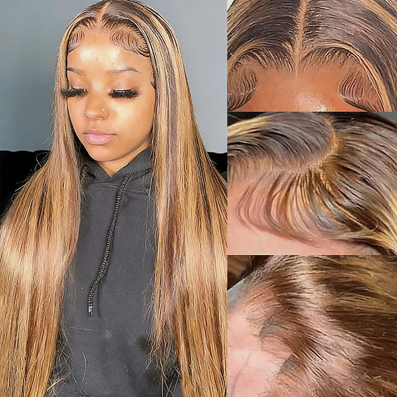 Highlights Piano Color #4/27 Straight And Body Wave 5*5 Glueless Ready To Go Wig 200% Density Thick Hair - AlloveHair