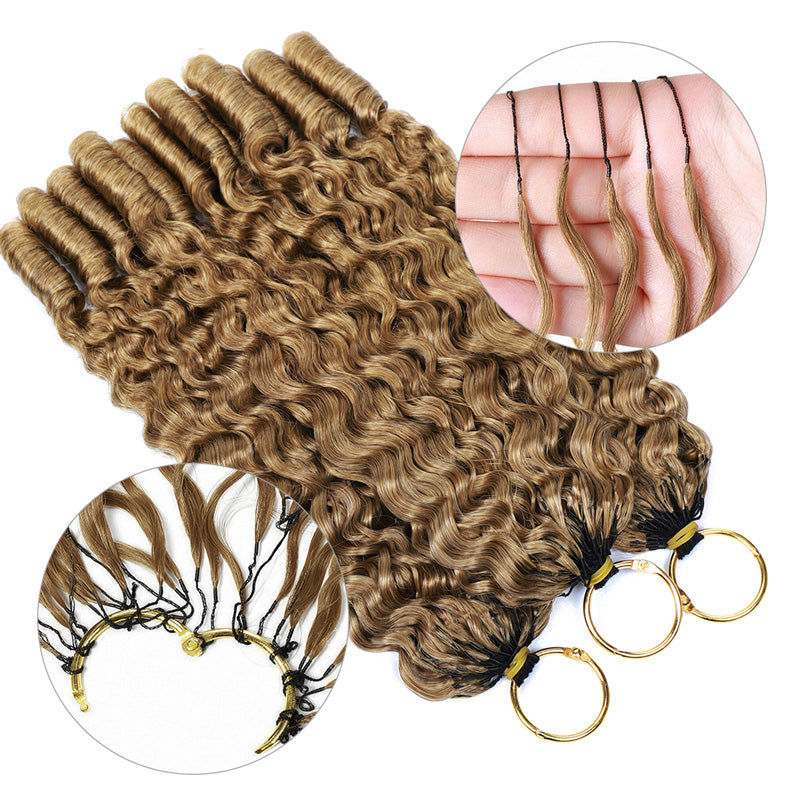 #27 Honey Blonde Burmese Curly Feather Crochet Human Hair Quick Weave with Spiral Curly End Boho Braids Hair Extensions - AlloveHair