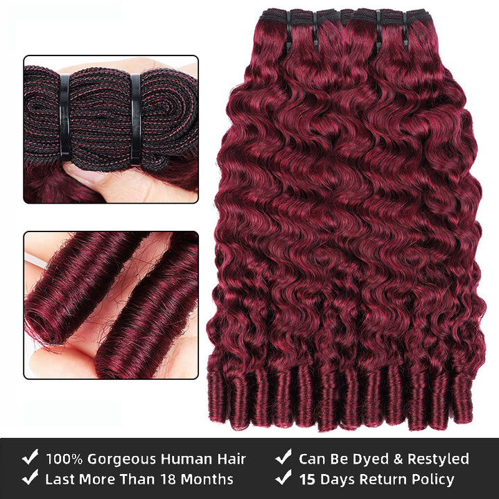 [Ship in 12Hours] Allove 99J Burgundy Color Burmese Curly Hair Bundles 12A Raw Virgin Human Hair Weave - AlloveHair