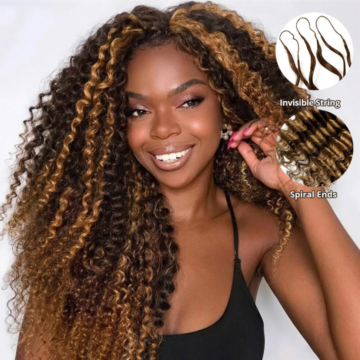 #P4/27 Deep Wave Crochet Hair Extensions Highlight Brown Pre-Separated Feather Crochet Human Hair For Braiding - AlloveHair