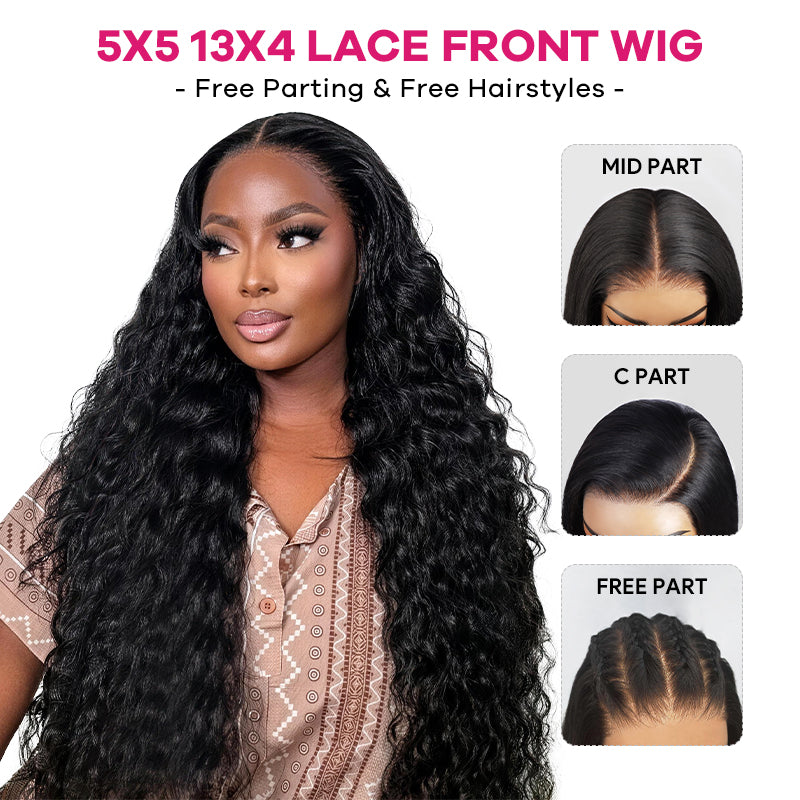 40 Inch Long Water Wave 5x5 13x4 HD Glueless Wigs 250% Density Wet And Wavy Human Hair Full Frontal Wigs for Women - AlloveHair