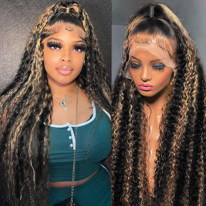 30 Inch 13x6 HD Lace Front Wig 1B/27 Ombre Deep Wave Human Hair Glueless Wig - AlloveHair