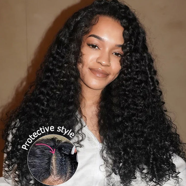 V Part Glueless Wig Unprocessed Human Hair Water Wave with Thin Part Beginner Friendly - AlloveHair