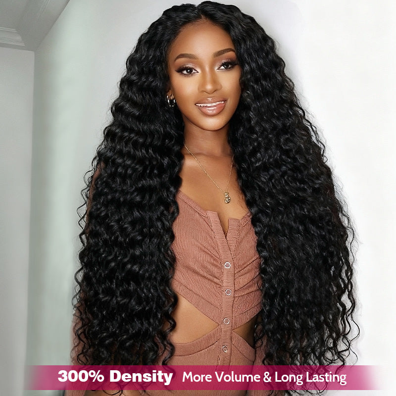300% Density Long Water Wave 13x4 Lace Front Wig Pre Everything Glueless HD Lace Wigs - AlloveHair