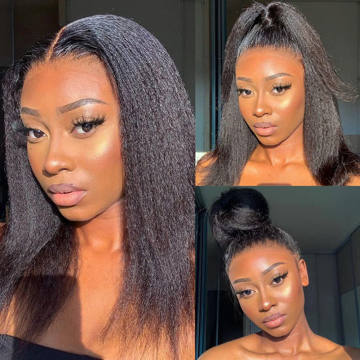 13x4 Undetectable Lace Front Wigs Kinky Straight 100% Human Virgin Hair