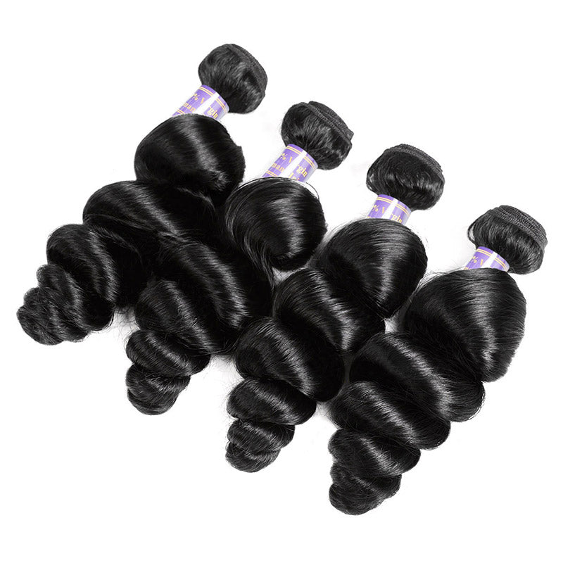 Allove Hair Peruvian Loose Wave Virgin Human Hair Weave 4 Bundles