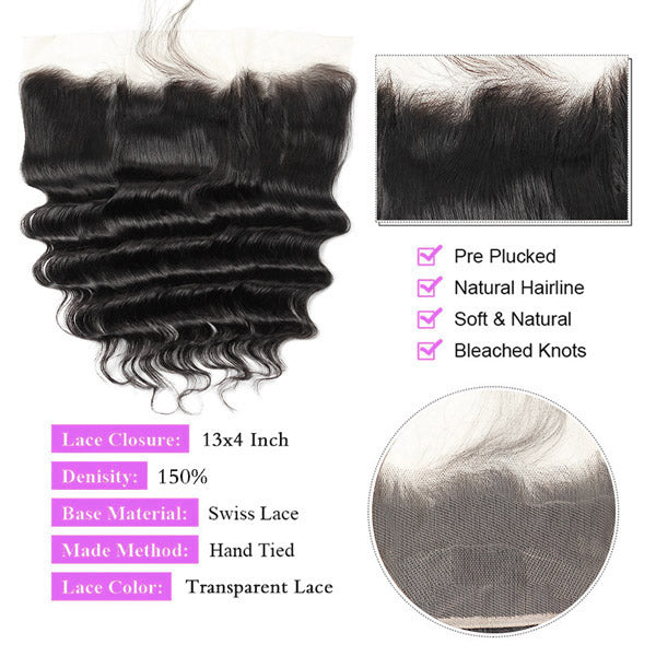 Indian Loose Deep Wave 3 Bundles with HD 13*4 Lace Frontal Virgin Human Hair - AlloveHair