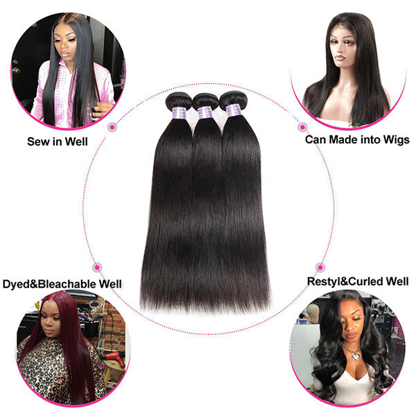 Allove Straight Hair Bundles Bone Straight Human Hair Bundles 30 inch Virgin Hair Bundles Brazilian Weave Human Hair Extensions