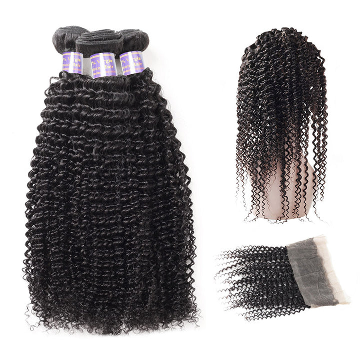 Indian Kinky Curly 3 Bundles with 360 Lace Closure Virgin Human Hair : ALLOVEHAIR