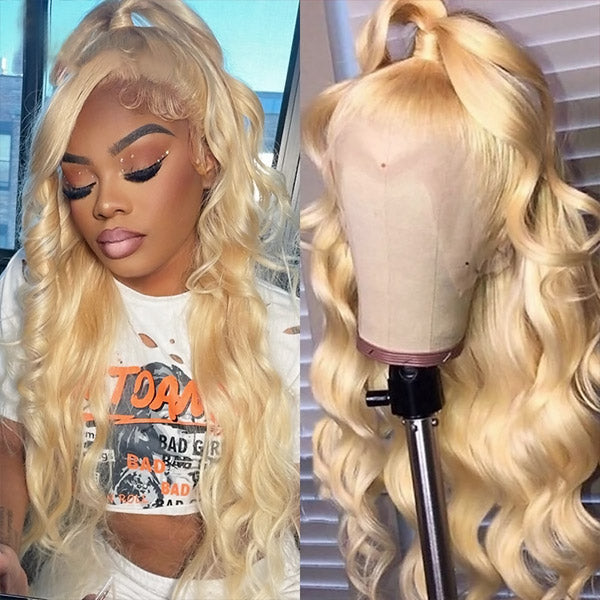 613 Blonde Color Body Wave 13x6  Undetectable HD Transparent Lace Front Wig with Pre Plucked