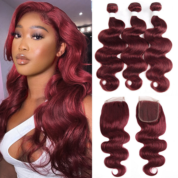 Get ready to make a statement with our luxurious #99J burgundy hair bundles from Allove Hair. Crafted from virgin human hair, the body wave texture adds volume and movement to your look. Complete with a closure for a seamless finish, these bundles are perfect for a flawless sew-in installation.