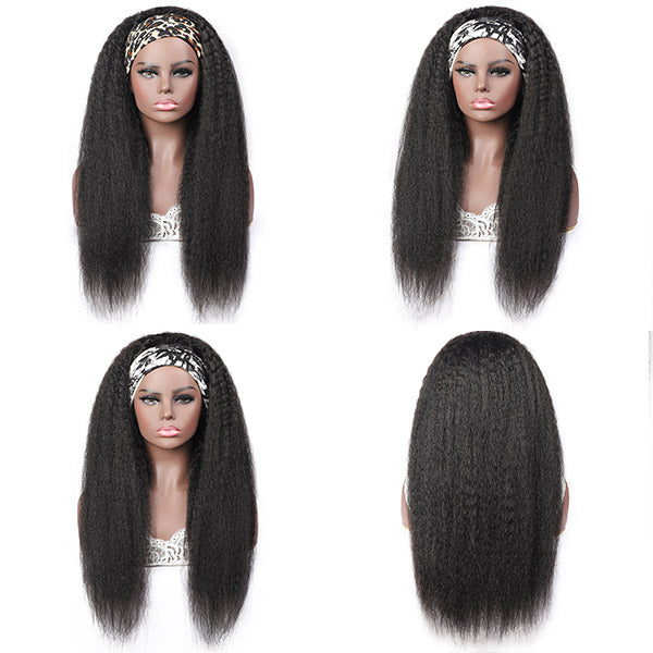 Allove Kinky Straight Headband Wig Human Hair Non Lace Wig 150% Density