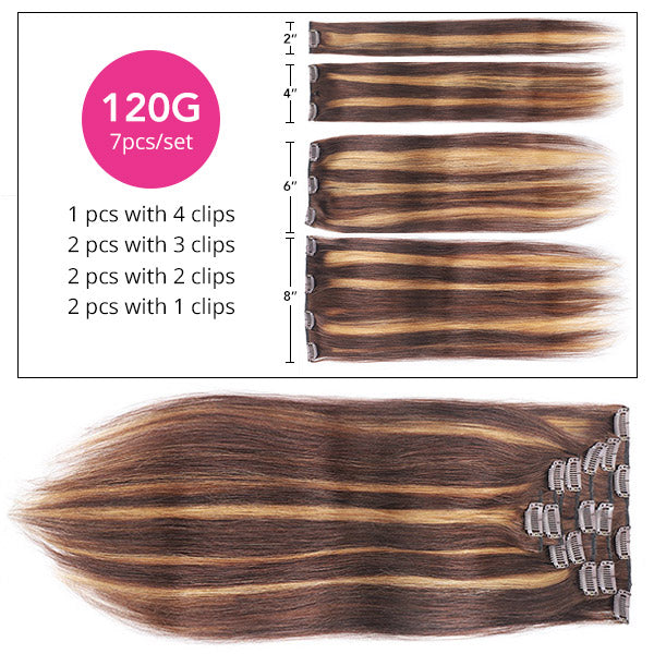 Allove Honey Blonde Color Straight Hair Clip In Hair Extensions 7 Pieces/Set