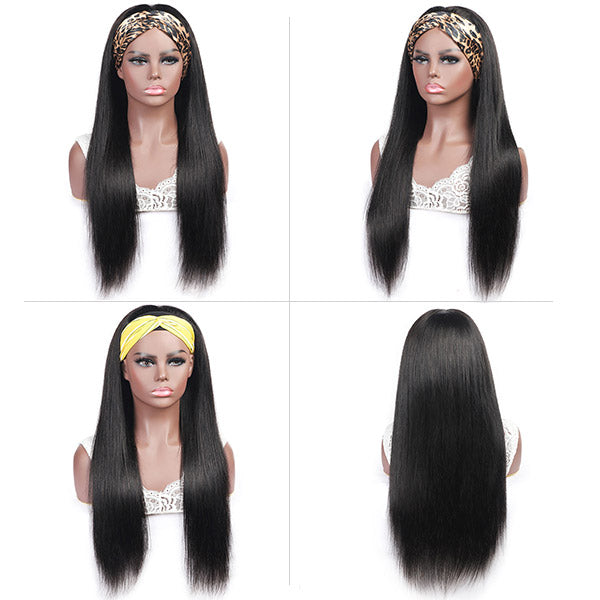 Allove Straight Human Hair Wigs With Headbands Non Lace Front Wigs