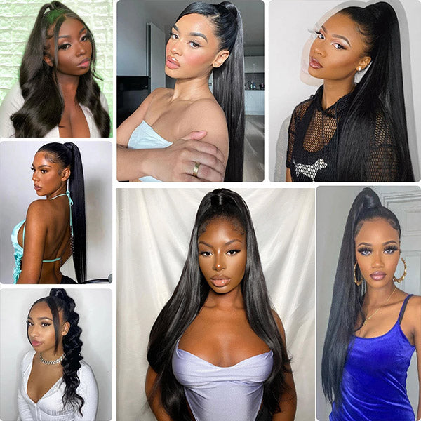 Brazilian Straight Long Wavy Wrap Around Clip In Ponytail Hair Extension