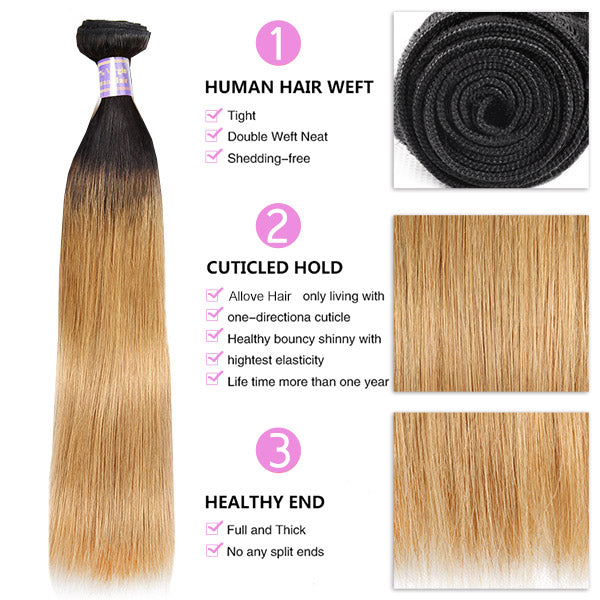 Allove Hair New Arrivial T1B/27 Colorful 3 Bundles Straight Human Hair - AlloveHair