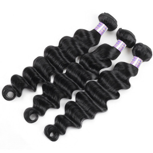 Allove Hair Brazilian Loose Deep Wave Human Hair 3 Bundles with 13*4 Lace Frontal - AlloveHair