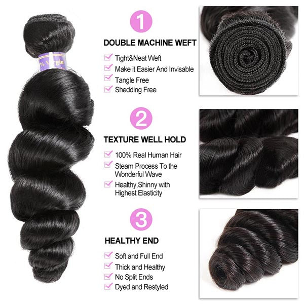 Allove Hair Malaysian Loose Wave 3 Bundles Virgin Human Hair Extensions