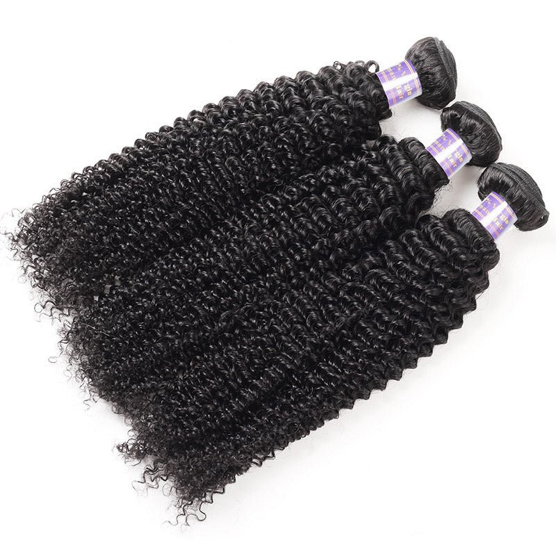 Indian Kinky Curly 3 Bundles with 360 Lace Closure Virgin Human Hair : ALLOVEHAIR